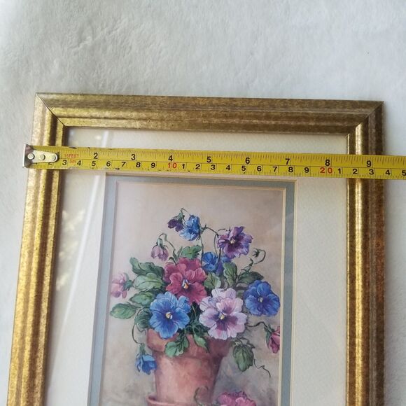 Barbara Mock Pansy Pot Floral Art Print Gold Framed Flowers Small Vintage - Picture 6 of 7